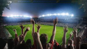 Establishing,Shot,Of,Fans,Cheer,For,Their,Team,On,A